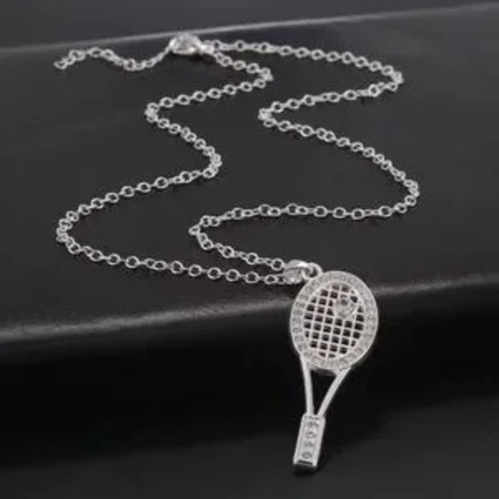 Shiny Crystal Tennis Racket Pendant Necklace for Women Sports Necklace